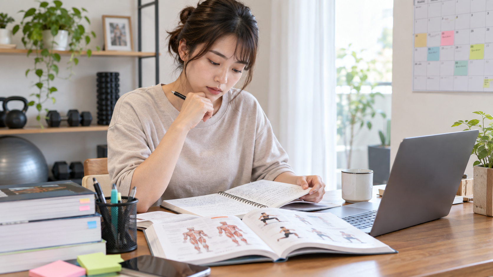 自宅で資格学習を進めるトレーナー志望者