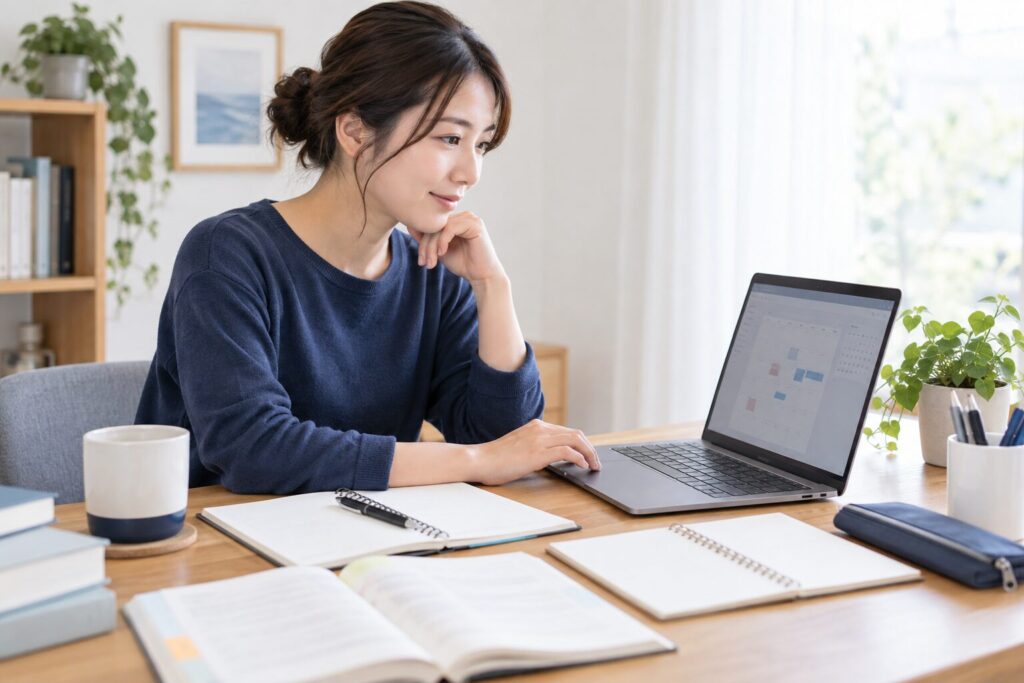 試験予約を確認しながら学習を続ける受験者